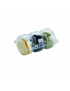 50 Pcs - Insert plastique PET transparent - 3 macarons, 9,3 x 6,8 x 2,3 cm