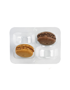 50 Pcs - Insert plastique PET transparent 4 macarons - 10,8 x 7,4 x 2,3 cm, fermeture clipsable