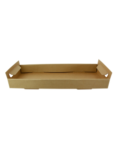 50 Pcs - Plateau en carton kraft brun - 390 x 150 mm, Hauteur: 44 mm, avec poignées