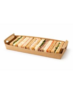 50 Pcs - Plateau en carton kraft brun - 390 x 150 mm, Hauteur: 44 mm, avec poignées 2