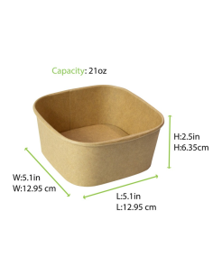 50 Pcs - Saladier KraftCarré Multi Usage 130x130mm H63mm 650ml 2