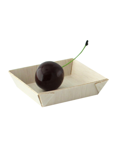 20 Pcs - Barquette carrée en bois "Samouraï" - 6 x 6 cm, Hauteur: 1,5 cm