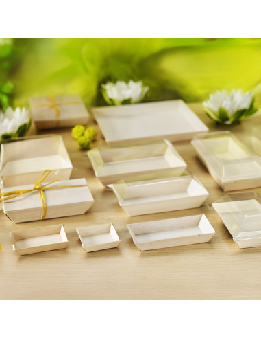 20 Pcs - Barquette carrée en bois "Samouraï" - 6 x 6 cm, Hauteur: 1,5 cm