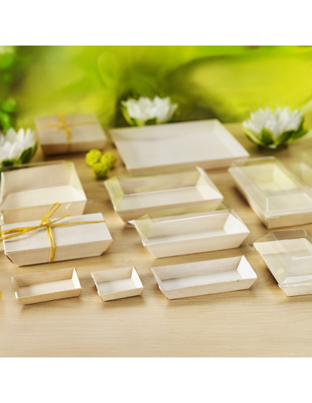 20 Pcs - Barquette carrée en bois "Samouraï" - 6 x 6 cm, Hauteur: 1,5 cm