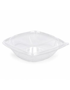 25 Pcs - Saladier PET carré transparent - 1000 ml, 19 x 19 cm, Hauteur: 7,5 cm