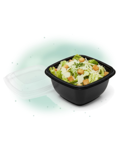 25 Pcs - Saladier PET carré noir avec couvercle - 480 ml, 130 x 130 mm, Hauteur: 60 mm 2