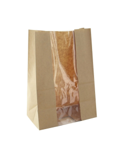 125 Pcs - Sac papier kraft brun SOS - 18 x 11 x 26,5 cm avec fenêtre