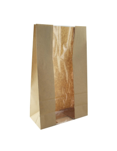 125 Pcs - Sac papier kraft brun avec fenêtre - 22,5 cm x 12 cm x 37,5 cm