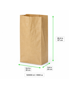 50 Pcs - Sac poubelle papier kraft - 120000 ml, 36 x 24 x 67 cm, 2 feuilles 2