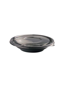 25 Pcs - Saladier PET rond noir - 750 ml, Hauteur: 30 mm, avec couvercle