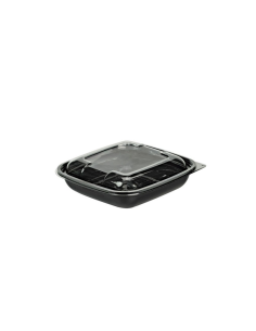 150 Pcs - Saladier PET carré noir - 750 ml, 19 x 19 cm, Hauteur: 4,5 cm
