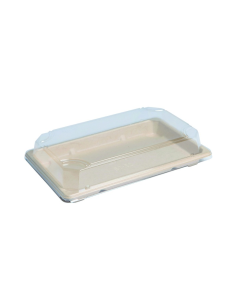 50 Pcs - Barquette pulpe "Itto" avec couvercle PS transparent - 21,6 x 13,5 x 4 cm