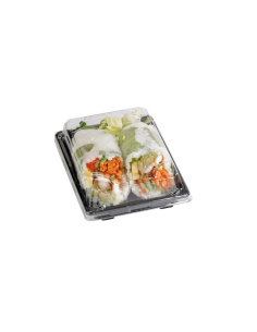 50 Pcs - Barquette sushi PS noire avec couvercle PET - 22 x 14 cm, Hauteur: 4 cm