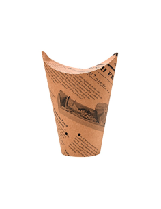 50 Pcs - Gobelet snack refermable perforé carton brun décor journal 480 ml Diam: 10,5 cm 10,5 x 6 x 12,3 cm