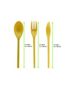 50 Pcs - Kit couverts réutilisables en bois composite - Fourchette, couteau, serviette, 250 mm 2
