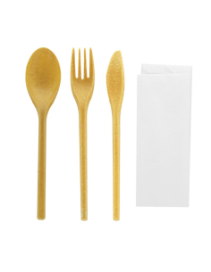 50 Pcs - Kit couverts réemployables en bois composite - 250 mm, 3 pièces par kit