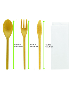 50 Pcs - Kit couverts réemployables en bois composite - 250 mm, 3 pièces par kit 2