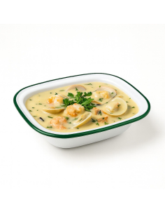 12 Pcs - Barquette en acier émaillé blanc bord vert - 1100 ml, 260 x 190 mm, H 55 mm 2