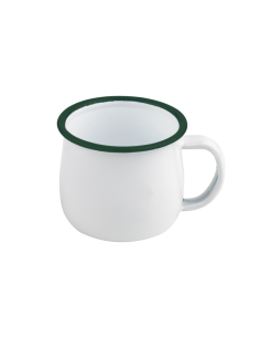 12 Pcs - Mug Émaillé Blanc avec Bord Vert - 150 ml, Ø 80 mm, Hauteur 60 mm