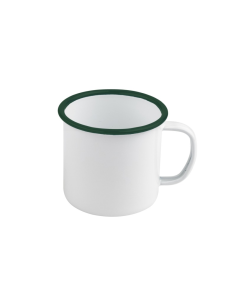 12 Pcs - Mug Émaillé Blanc Acier Bord Vert - 250 ml, Ø: 90 mm, H: 70 mm