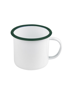 12 Pcs - Mug Enamel blanc à bord vert - 350 ml, Ø: 100 mm, Hauteur: 75 mm