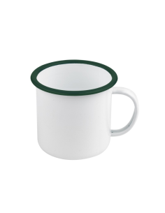 12 Pcs - Mug Enamel Blanc Acier Émaillé Bord Vert - 500 ml, Ø 120 mm, H 90 mm