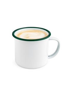12 Pcs - Mug Enamel Blanc Acier Émaillé Bord Vert - 500 ml, Ø 120 mm, H 90 mm 2