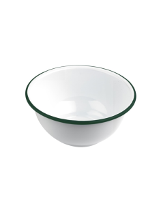 12 Pcs - Bol en acier émaillé blanc à bord vert - 1500 ml, Ø200 mm, H90 mm