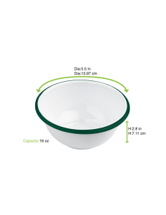 12 Pcs - Bol en acier émaillé blanc - 470 ml, Ø140 mm, Hauteur: 70 mm, bord vert 2