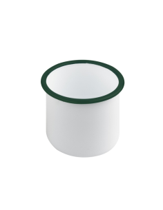 12 Pcs - Pot en acier émaillé blanc à bord vert - 350 ml, Ø80 mm, H80 mm