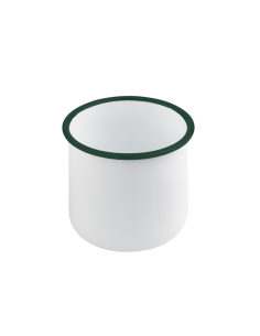 12 Pcs - Pot en acier émaillé blanc et vert - 730 ml, Ø100 mm, Hauteur: 100 mm