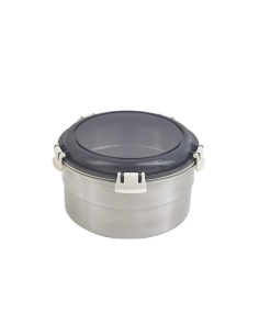 6 Pcs - Boîte ronde inox avec couvercle PP noir - 900 ml, Ø 155 mm, H 80 mm