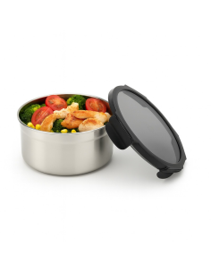 6 Pcs - Boîte ronde inox avec couvercle PP noir - 900 ml, Ø 155 mm, H 80 mm 2