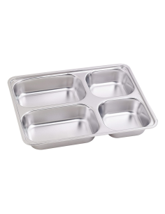 10 Pcs - Plateau repas inox 4 compartiments - 280x220, H: 40 mm, couvercle PP