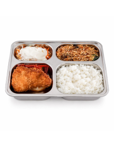 10 Pcs - Plateau repas inox 4 compartiments - 280x220, H: 40 mm, couvercle PP 2