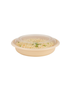 50 Pcs - Bol Reemp beige PP avec couvercle - 470 ml, Ø 159 mm, Hauteur: 52 mm 2