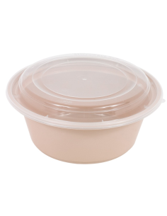 50 Pcs - Bol Reemp beige PP - Ø182 mm, Hauteur: 82 mm, avec couvercle transparent