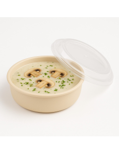 50 Pcs - Bol Reemp beige PP - Ø182 mm, Hauteur: 82 mm, avec couvercle transparent 2