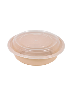 50 Pcs - Bol en plastique PP beige avec couvercle - 470 ml, Ø 120 mm, H 66 mm