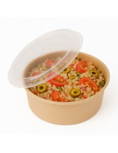 50 Pcs - Bol en plastique PP beige avec couvercle - 470 ml, Ø 120 mm, H 66 mm 2