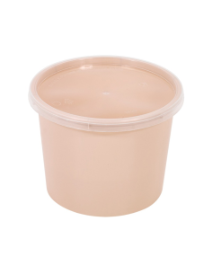 50 Pcs - Bol en plastique PP beige avec couvercle - 700 ml, Ø120 mm, Hauteur: 90 mm