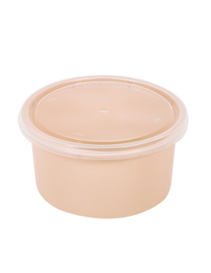 50 Pcs - Bol Reemp beige PP - 225 ml, Ø 98 mm, Hauteur: 49 mm, avec couvercle transparent
