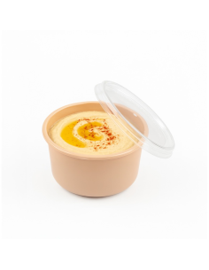 50 Pcs - Bol Reemp beige PP - 225 ml, Ø 98 mm, Hauteur: 49 mm, avec couvercle transparent 2