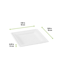 6 Pcs - Assiette carrée pulpe blanche - 18 cm x 18 cm x 1,5 cm 2