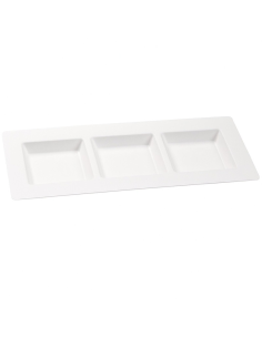 4Pcs - Assiette pulpe rectangulaire 3 compartiments 260x110mm