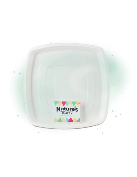 2 Pcs - Plateau traiteur carré pulpe blanc - 30,4 x 30,4 cm, Hauteur: 2,5 cm