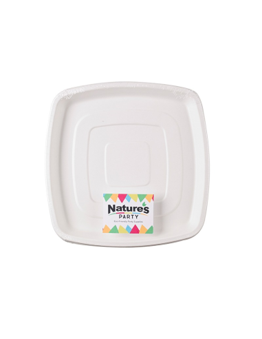 2 Pcs - Plateau traiteur carré pulpe blanc - 30,4 x 30,4 cm, Hauteur: 2,5 cm
