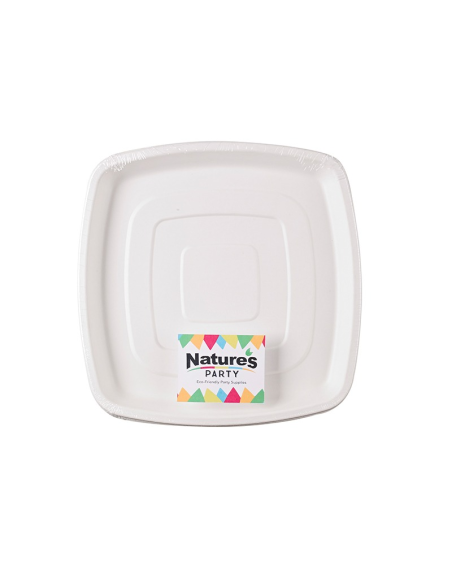 2 Pcs - Plateau traiteur carré pulpe blanc - 30,4 x 30,4 cm, Hauteur: 2,5 cm