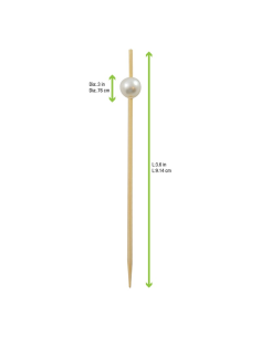 25 Pcs - Pique bambou "Bijou" - 0,9 cm, Long: 9 cm, Perle blanche décorative 2