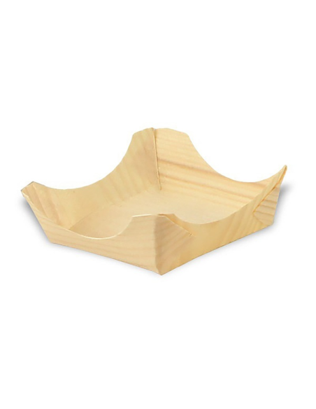 12 Pcs - Mini assiette en bois carrée - 9,5 cm x 9,5 cm, Hauteur: 3,5 cm